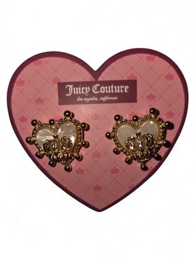 Juicy Couture Gold Heart Stud Earrings with Faux Pearl Centers